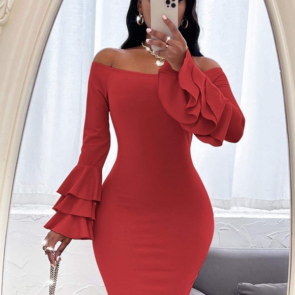 Dresses | Womens Dress Red Long Sleeve M | Poshmark